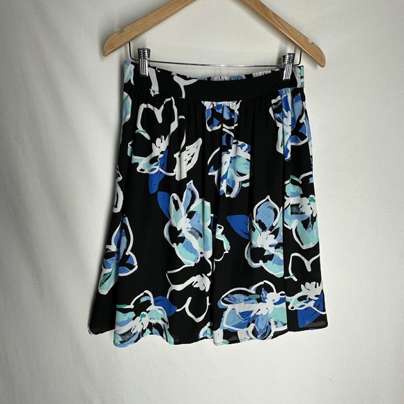 Elle Womens 2 PC Blouse Skirt Set Size L Black Blue Floral Print - Picture 4 of 10